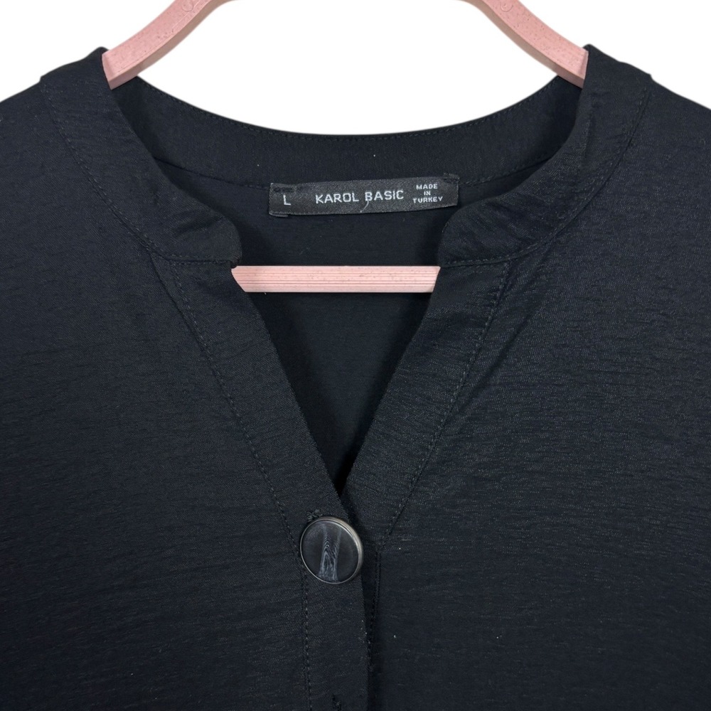 Karol Basic Black Long Sleeve Button Midi Dress W… - image 4